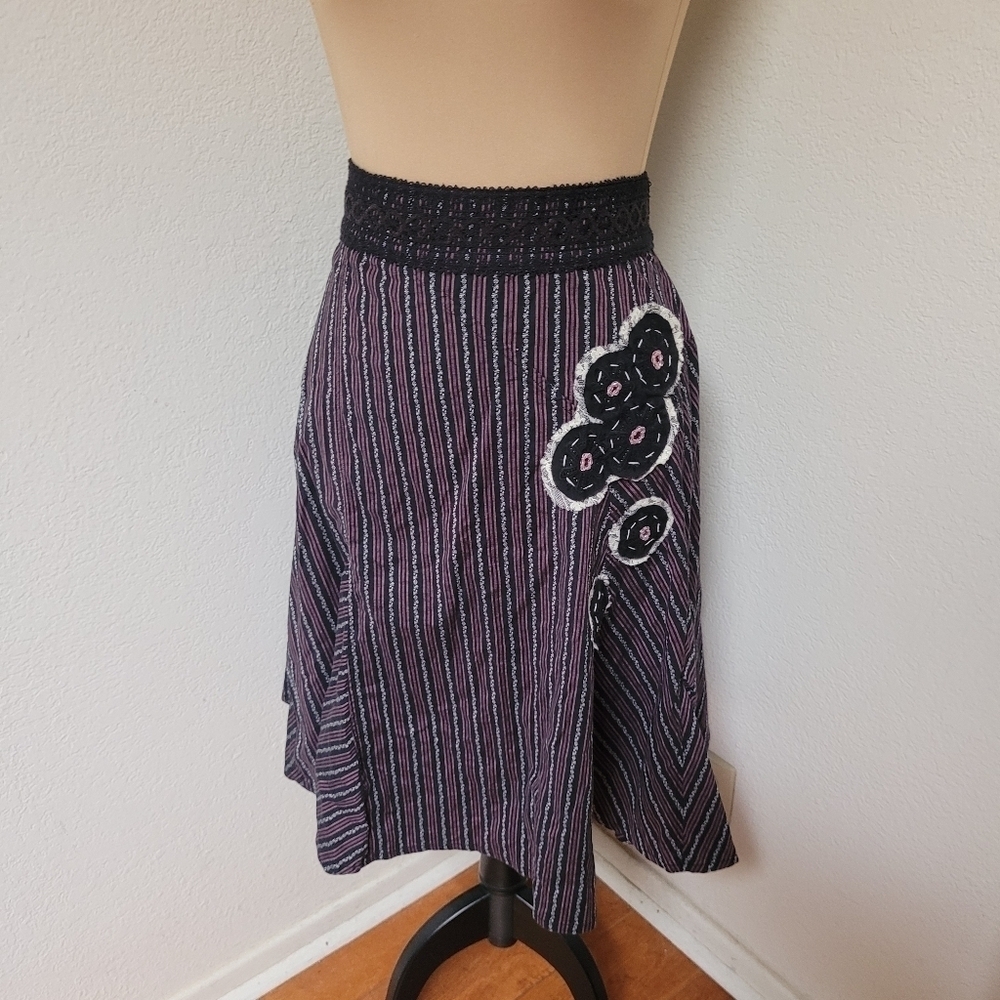 Free people Y2K Stiped Skirt with Flower Applicate